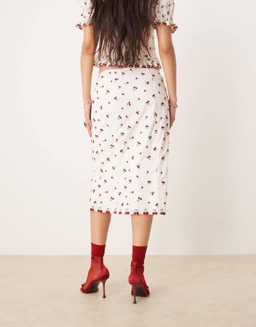 For Love & Lemons Beaded Cherries midi skirt in white and red co-ord, 5 of 5