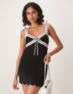 For Love & Lemons Becka mini dress with ribbon trim in black | ASOS
