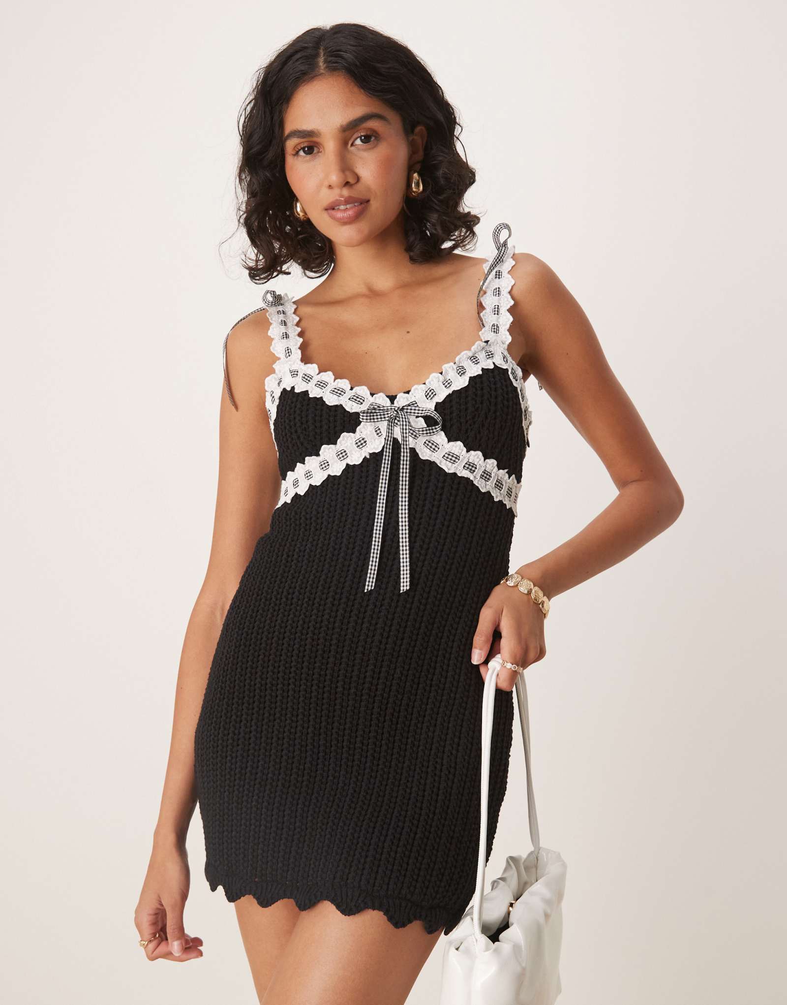 Мини-платье For Love &Lemons Becka черного цвета с отделкой лентами