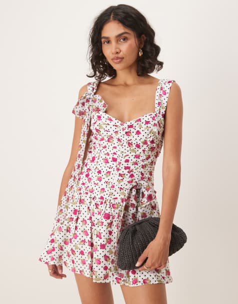 For Love & Lemons Bettty bud ruched mini dress in white