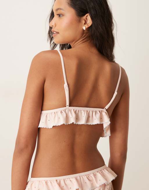 For Love & Lemons – Bikinioberteil in Pfirsich mit Polka Dots und Rüschen, Kombiteil , 2 von 4
