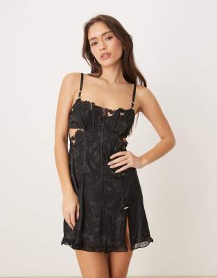 For Love & Lemons - Blissful Blooms - Besticktes Trägerkleid aus Chiffon in Schwarz