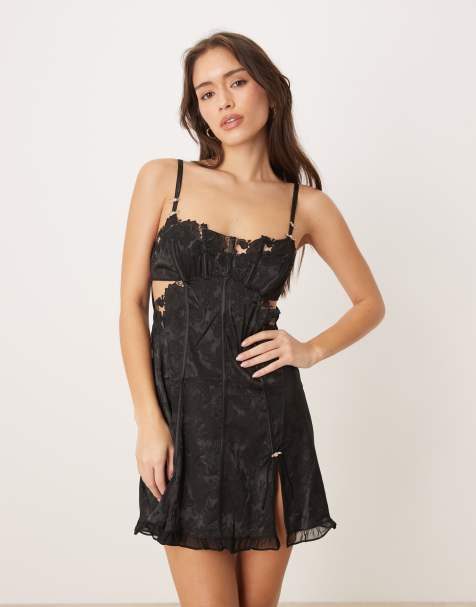 For Love & Lemons – Blissful Blooms – Besticktes Trägerkleid aus Chiffon in Schwarz - view 1