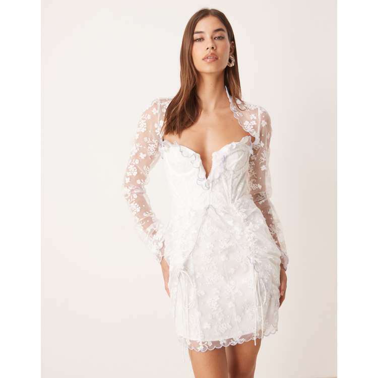 For Love & Lemons Bluebell embroidered organza mini dress in white | ASOS