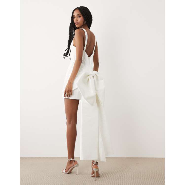 For Love & Lemons Bridal taffeta boned wrap mini dress with bow