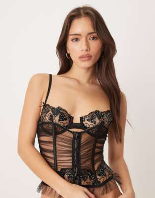 For Love & Lemons - Bustier in Schwarz mit Trägern und Bügeln an den Cups, Kombiteil