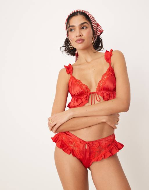 For Love & Lemons - Butterfly - String met kant in rood, deel van co-ord set