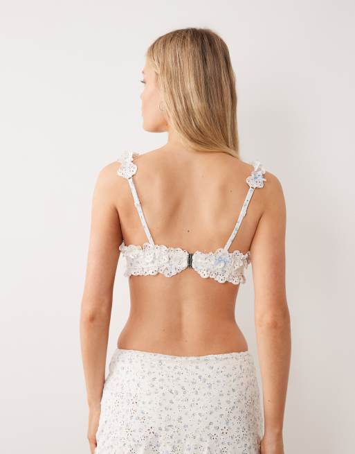 For Love & Lemons – Cape Cod – Bikini-Oberteil in Cremeweiß mit Vintage-Blumenmuster und Rüschendetail, Kombiteil , 2 von 4