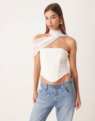 For Love & Lemons Capri Corset Top With Chiffon Scarf In White