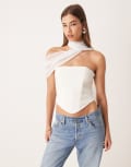 [For Love & Lemons] For Love & Lemons Capri corset top with chiffon scarf in white XS White