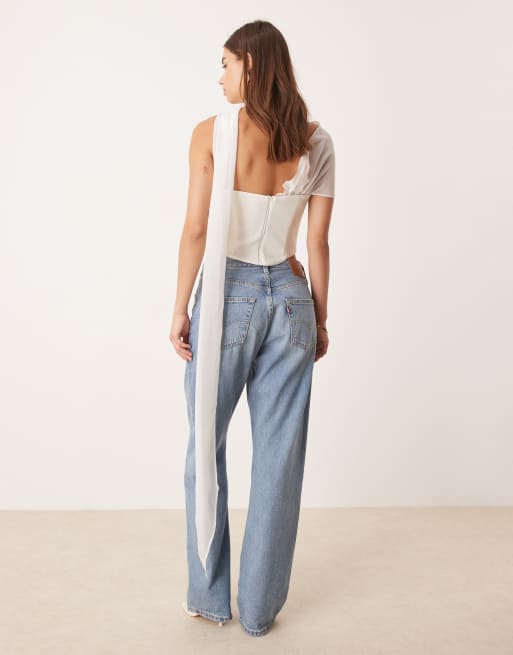 For Love & Lemons Capri corset top with chiffon scarf in white, 2 of 4