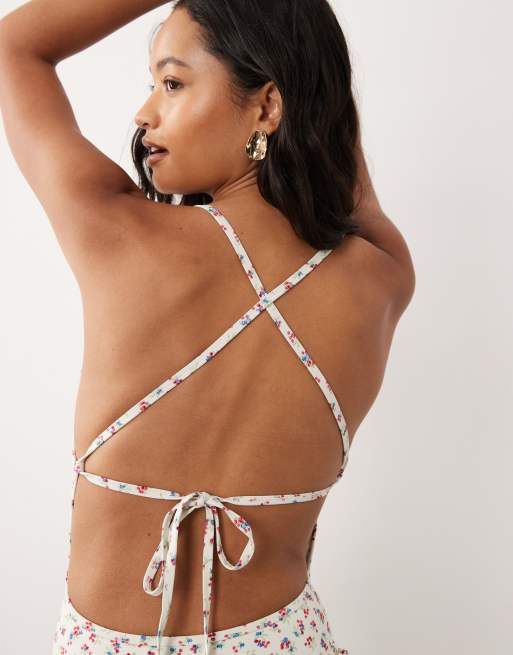 For Love & Lemons - Cherry Mae - Maillot 1 pièce avec liens dans le dos et ruban - Crème fleuri, 3 de 4