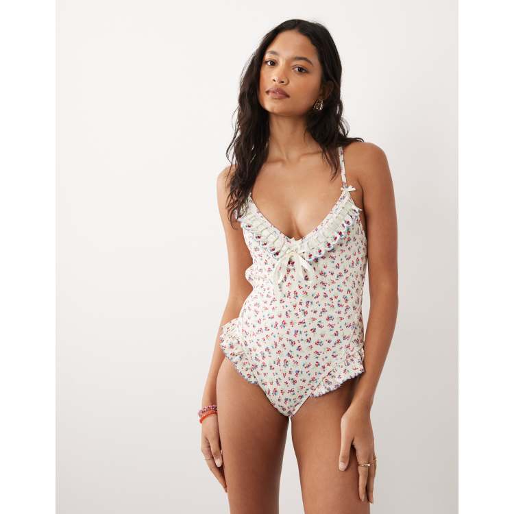 For Love & Lemons cherry mae ribbon detail tie back swimsuit in