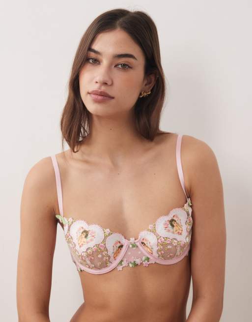 For Love & Lemons – Cherub – Love – Różowy zestaw: biustonosz z fiszbinami i stringi, 2 z 3