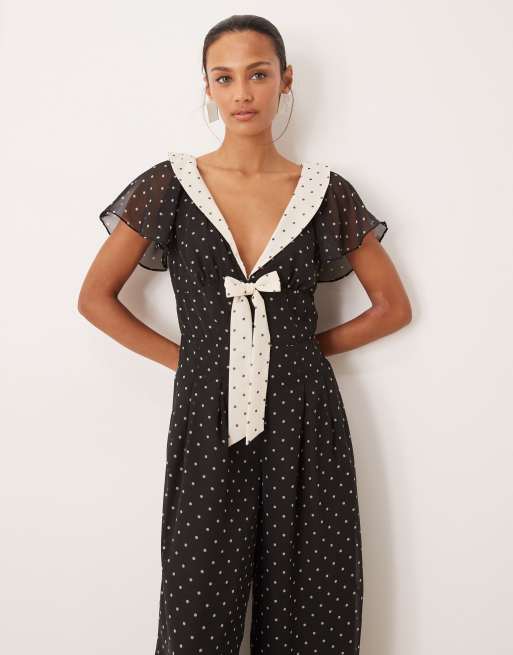 For Love & Lemons chiffon v neck flutter sleeve jumpsuit in polka dot , 2 of 4