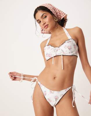 For Love & Lemons - Cordelia - Bas de bikini d'ensemble à imprimé fleuri - Blanc