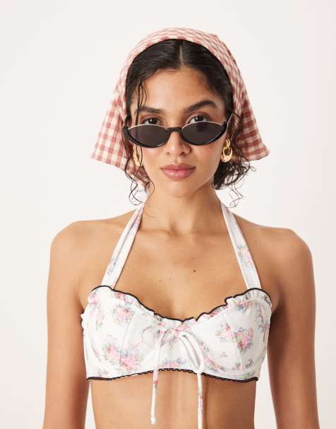 For Love & Lemons Cordelia Bikini top in white floral - part of a set - view 1