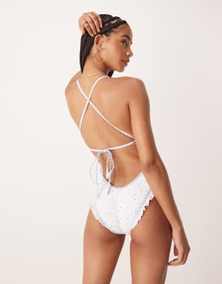 For Love Lemons Costume da bagno intero bianco a fiori con