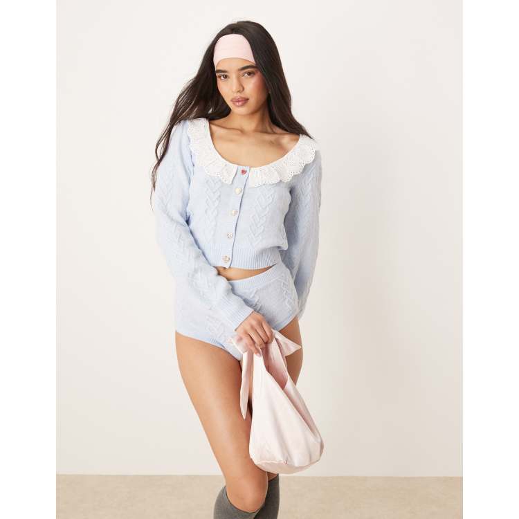 For Love & Lemons Cupid cable knit cardigan in blue - part of a