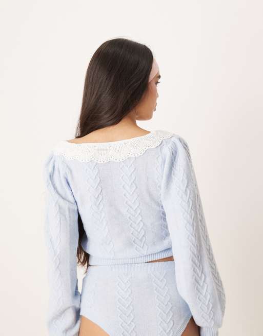 For Love & Lemons Cupid cable knit cardigan in blue - part of a set 