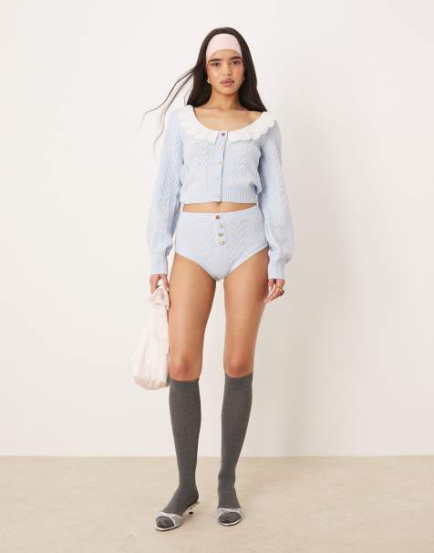 For Love & Lemons Cupid knit co-ord in blue - view 1