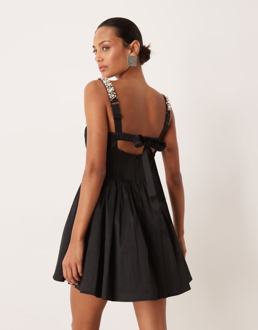 For Love & Lemons – Czarna sukienka mini ze strasami, 4 z 4