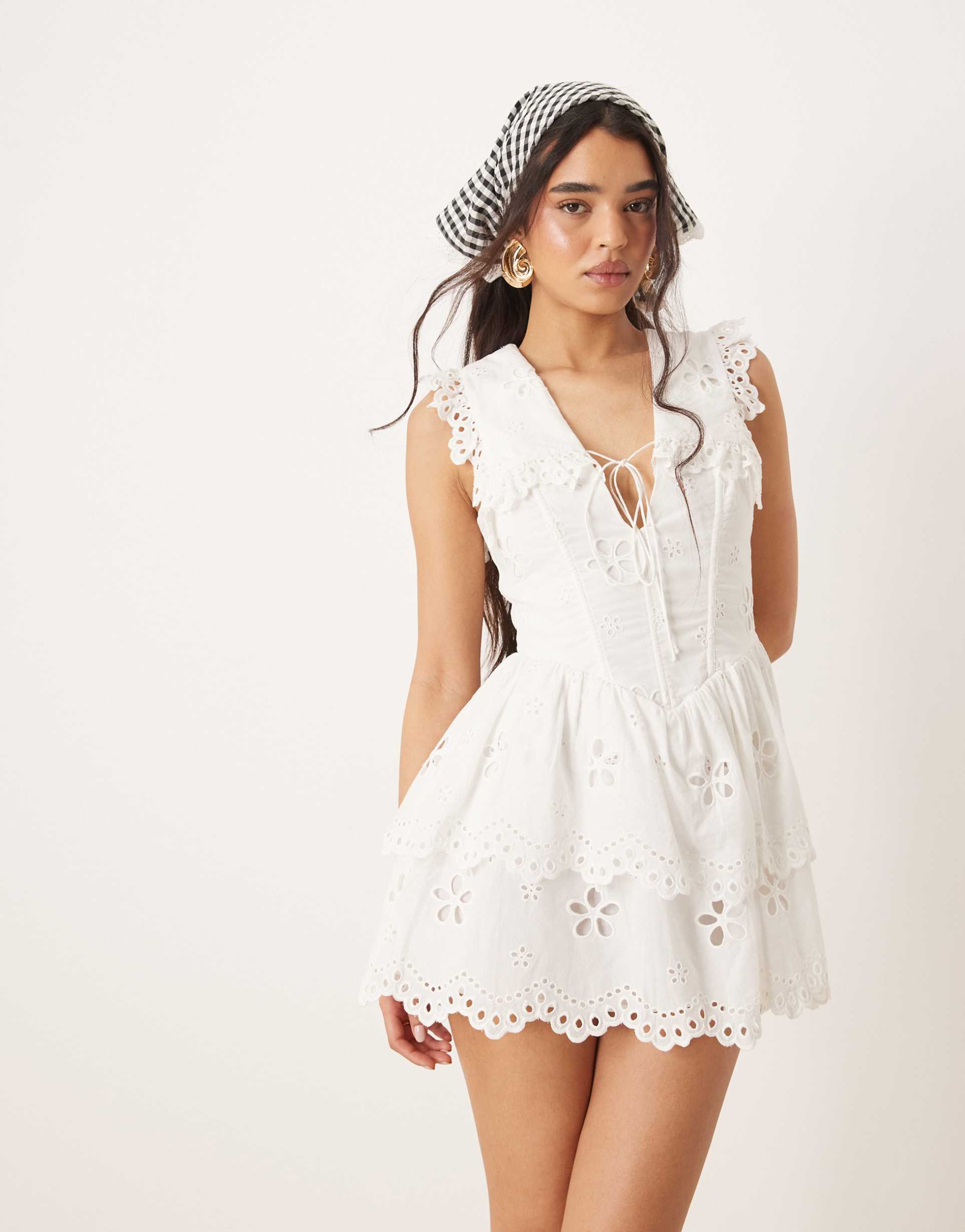 for love & lemons daisy eyelet broderie mini dress in white