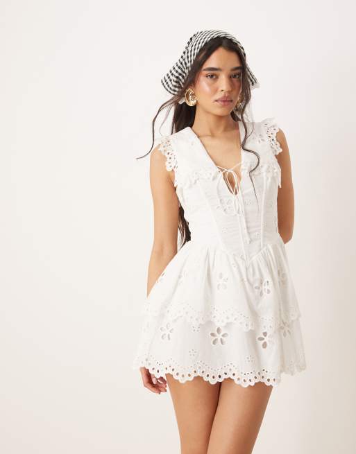 For Love & Lemons Daisy eyelet broderie mini dress in white