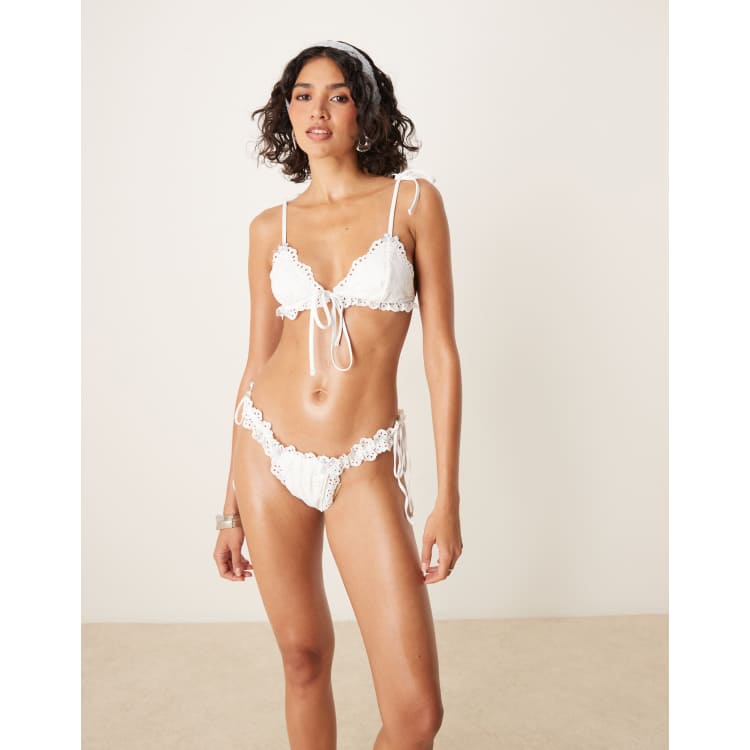 For Love & Lemons Daisy eyelet triangle bikini top in white