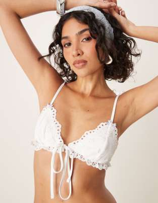 For Love & Lemons Daisy Eyelet Triangle Bikini Top In White