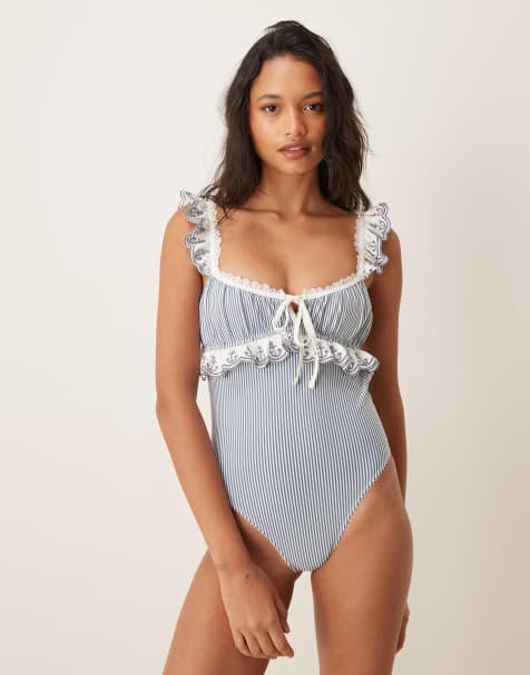 For Love & Lemons – Daisy Lane – Blå baddräkt med broderat ankare - view 1