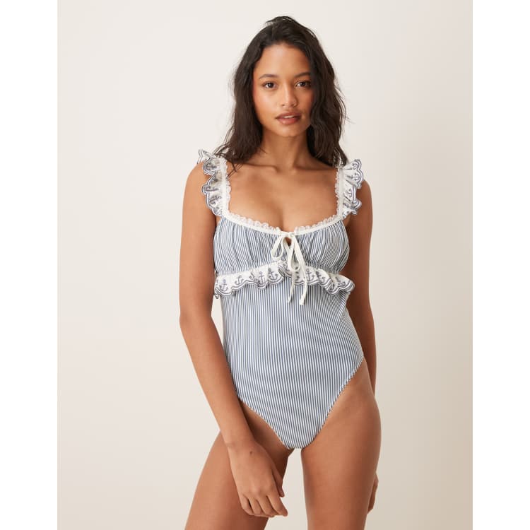 For Love & Lemons Daisy Lane embroidered anchor one piece swimsuit