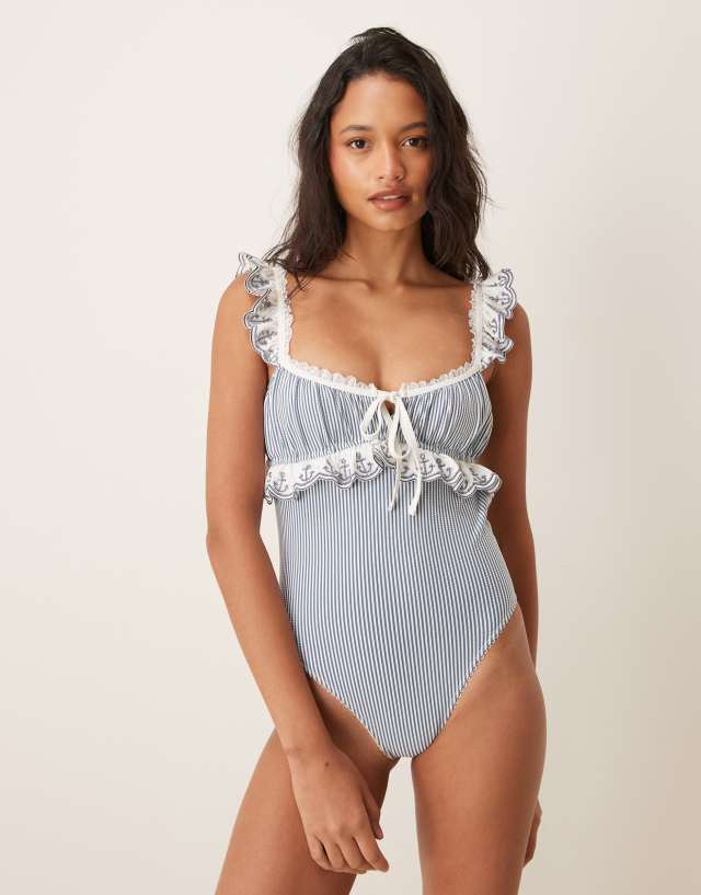 For Love & Lemons Daisy Lane embroidered anchor one piece swimsuit