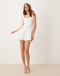 [For Love & Lemons] For Love & Lemons Daisy square neck lattice lace mini dress in white XS White