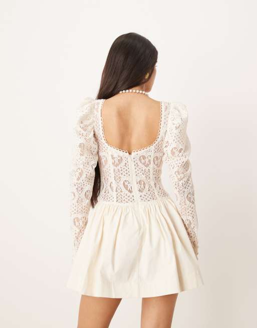 For Love & Lemons - Doily - Vestito corto in pizzo crema , 2 di 4