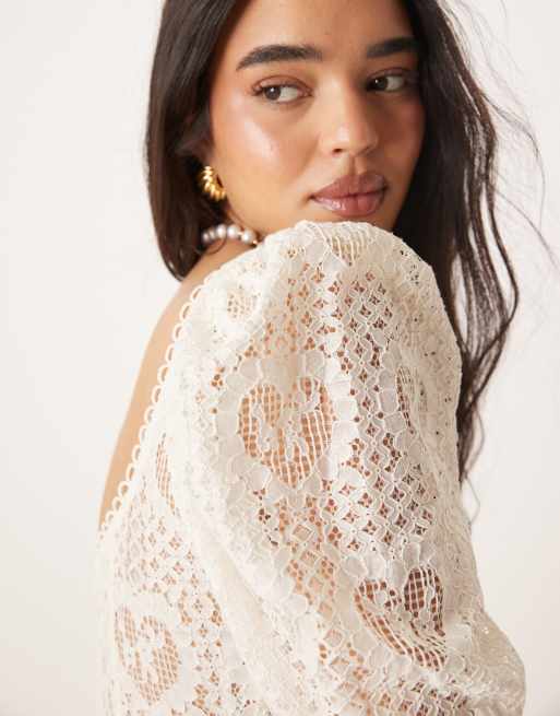 For Love & Lemons - Doily - Vestito corto in pizzo crema , 4 di 4