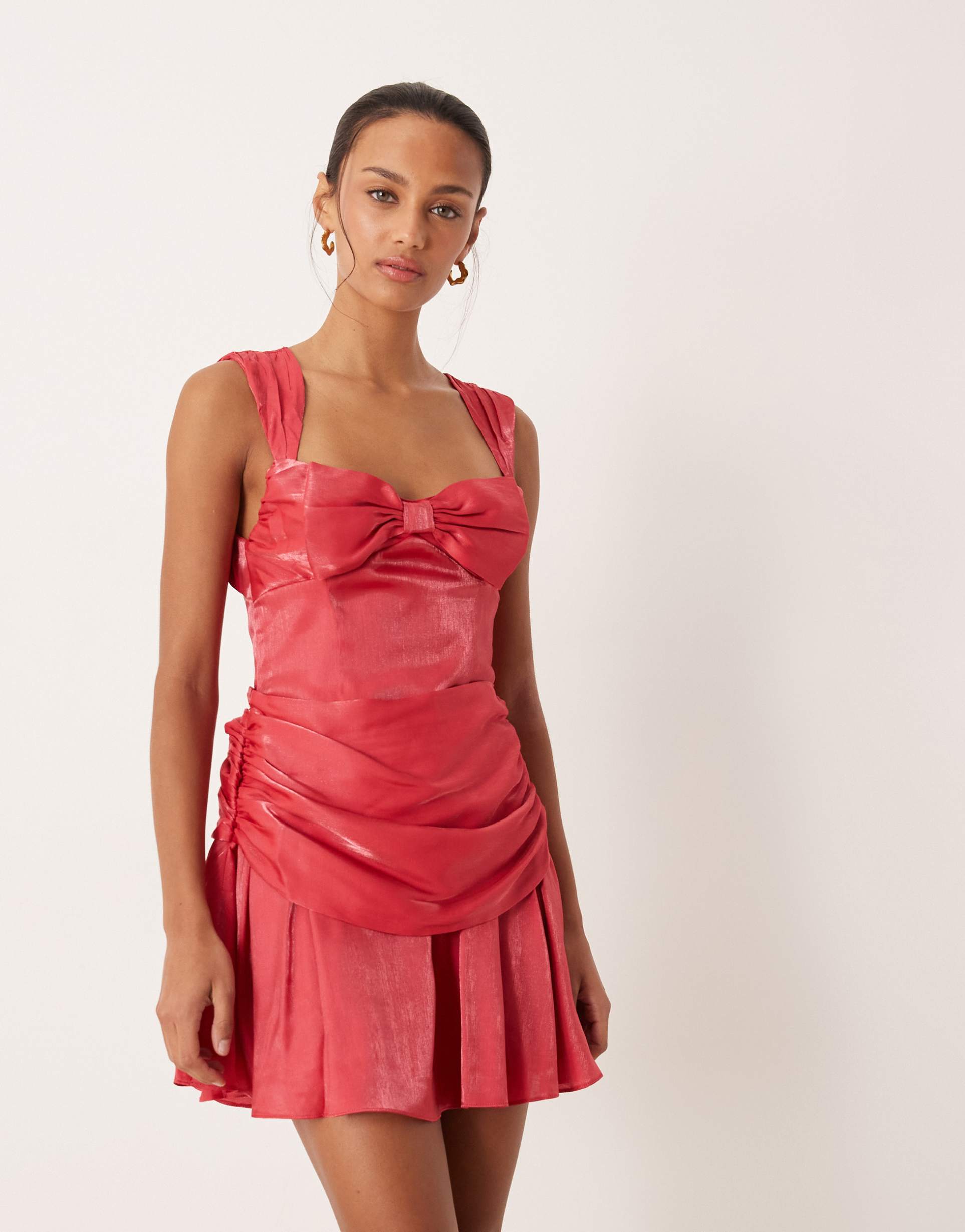 for love & lemons drape bow detail low back mini dress in red