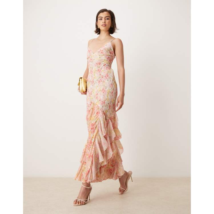 For Love & Lemons Elea ruffle maxi dress with lace up back