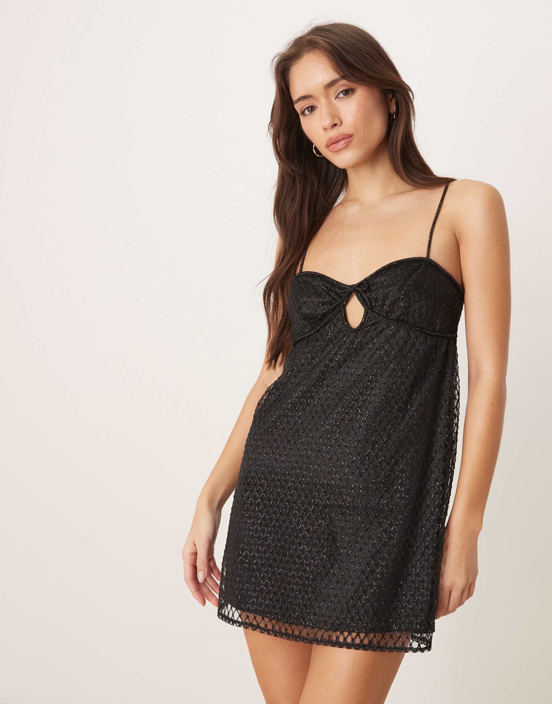 for love & lemons embellished rhinestone slip dress with open back in black