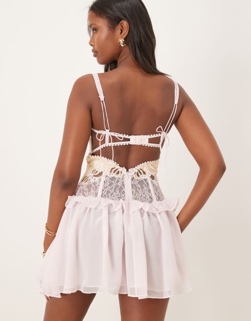 For Love & Lemons Flyaway bow slip dress in pink, 3 of 4