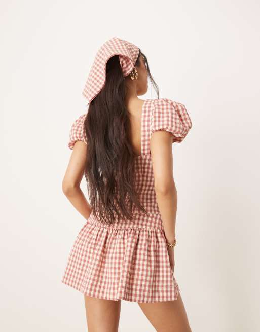 strapless open back dress Ofeliah Mini Dress Red Check main image 1