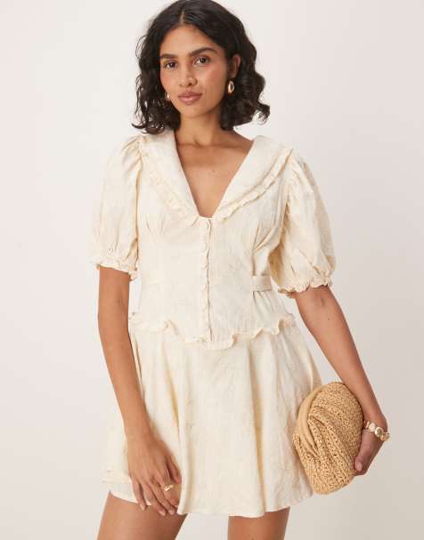 For Love & Lemons Gigi puff sleeve ruffle mini dress in cream