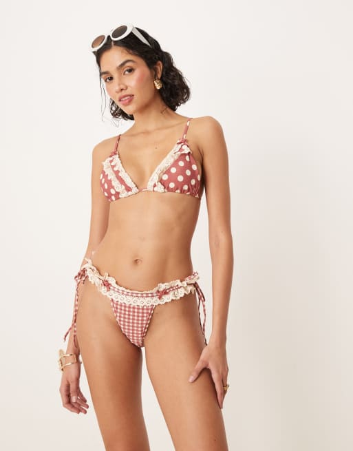 For Love & Lemons Gingham bikini bottoms in red gingham