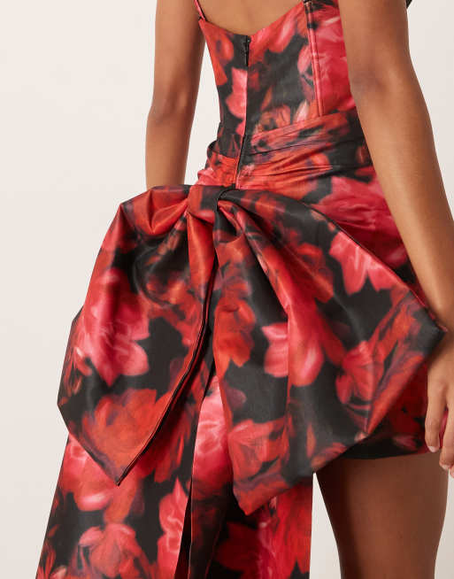 open lace back dress Corey Red Sweetheart Mini Dress With Bow Details  Club L London