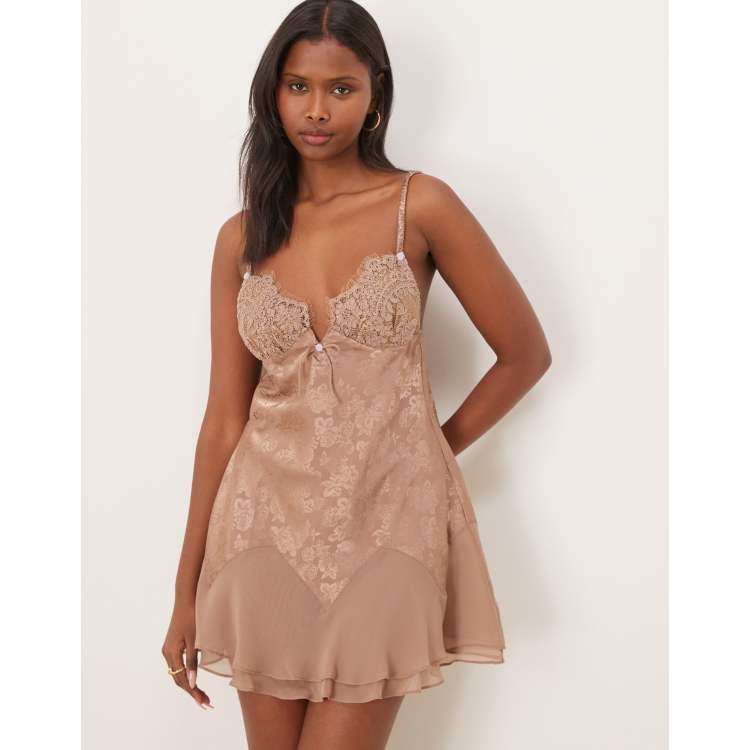 For Love & Lemons Holly lace slip dress in chocolate | ASOS