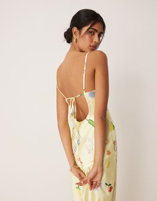 For Love & Lemons - Huda - Robe nuisette longue à imprimé carte postale - Jaune, 3 de 4