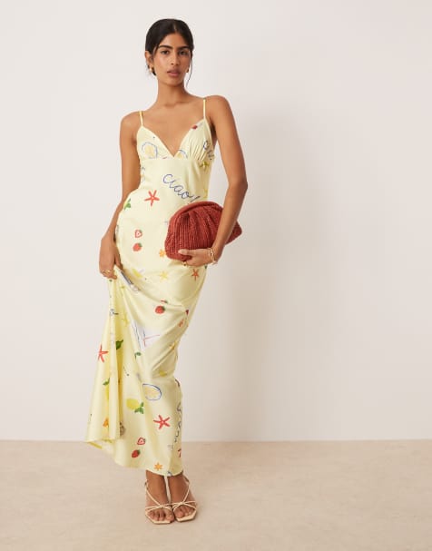For Love & Lemons Huda slip maxi dress in yellow postcard print - view 1