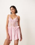 [For Love & Lemons] For Love & Lemons Ily embroidery mini dress in pink lace S Pink