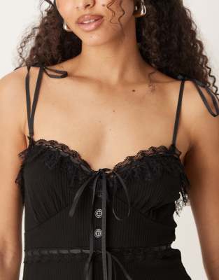 For Love & Lemons Joan Ribbon Details Romper In Black