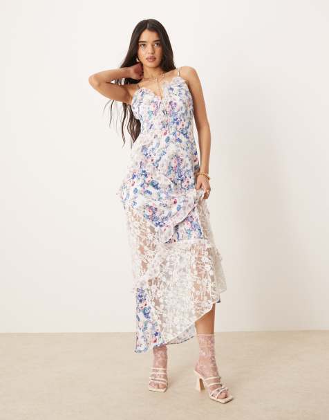 For Love & Lemons Josalyn maxi dress with lace insert in blue and pink floral - view 1
